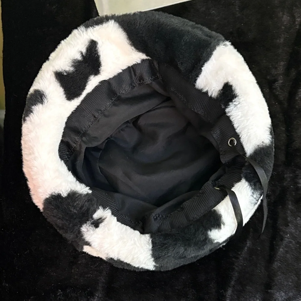 Adult Black and White Fuzzy Bucket Hat~Free Posh Friends 4ever Pin